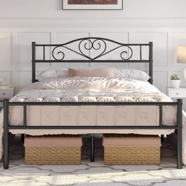  Ultra-Sturdy Metal Bed Frame | Heavy-Duty Steel Platform with Sleek Headboard – Queen Size | US-Made | VAT-Included